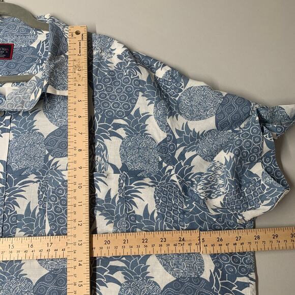 Untuckit Men Shirt XXL Blue Hawaiian Linen Blend Pineapple Short Sleeve Button - Picture 3 of 8